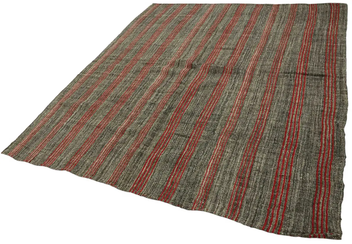 Kıl Çizgili Gri Keçi Kılı İpliğinden El Dokuma Kilim-205x251 - Görsel 3