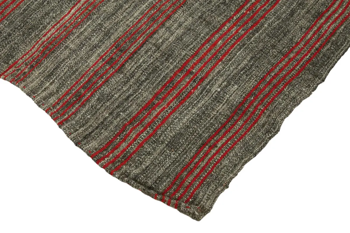 Kıl Çizgili Gri Keçi Kılı İpliğinden El Dokuma Kilim-205x251 - Görsel 4