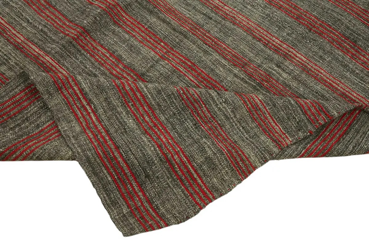Kıl Çizgili Gri Keçi Kılı İpliğinden El Dokuma Kilim-205x251 - Görsel 6