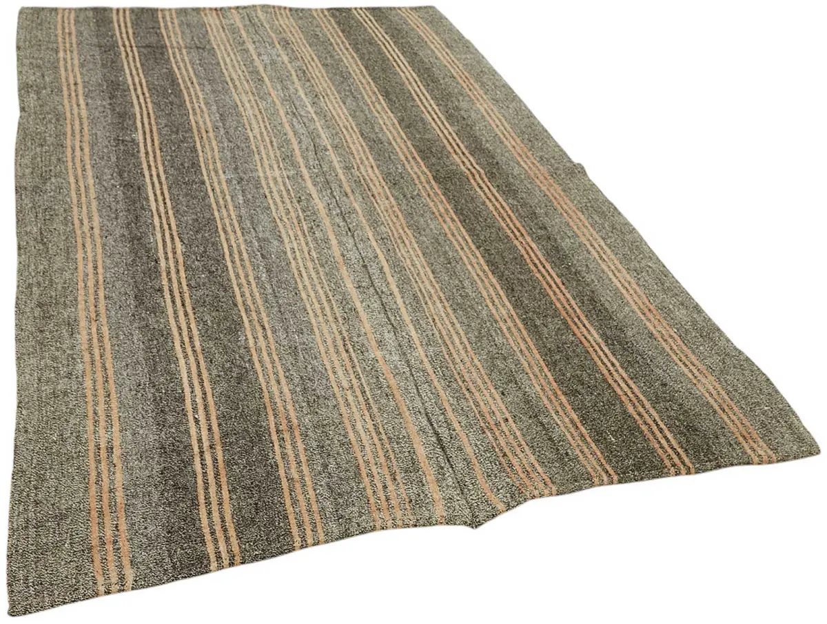 Kıl Çizgili Gri Keçi Kılı İpliğinden El Dokuma Kilim-161x245 - Görsel 2