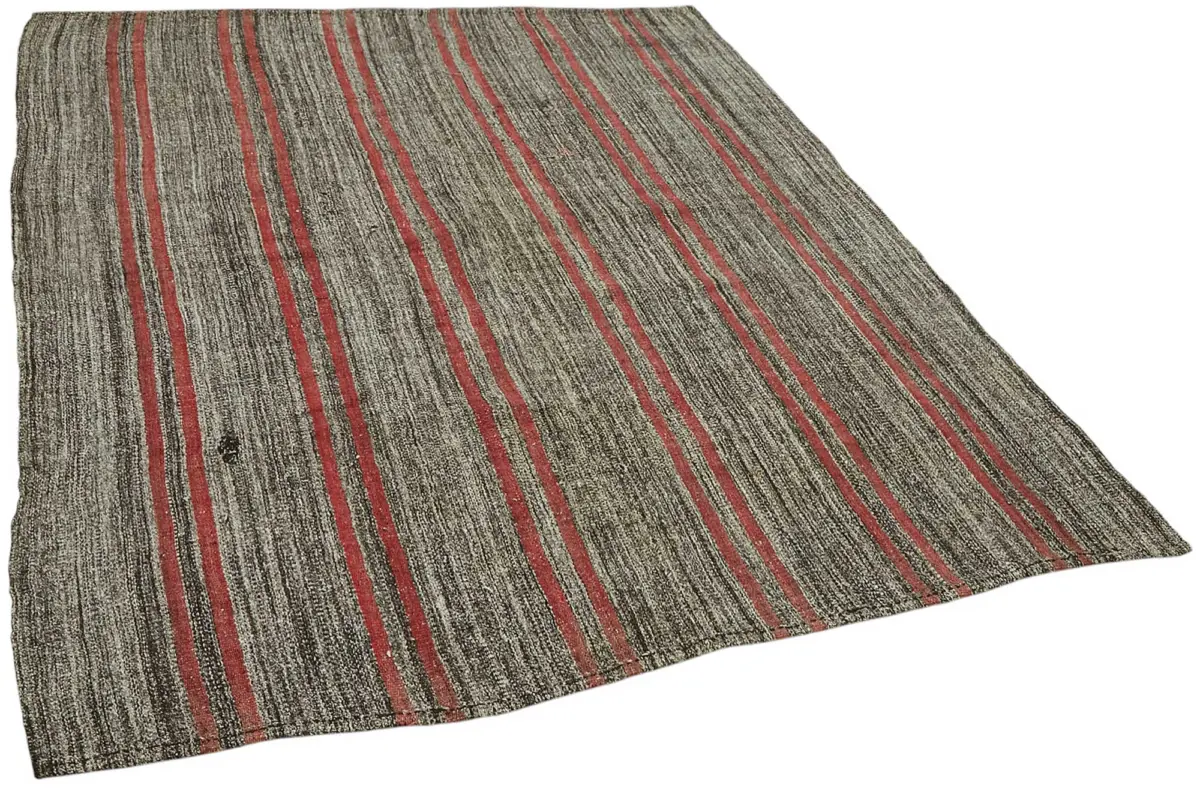 Kıl Çizgili Gri Keçi Kılı İpliğinden El Dokuma Kilim-165x208 - Görsel 2