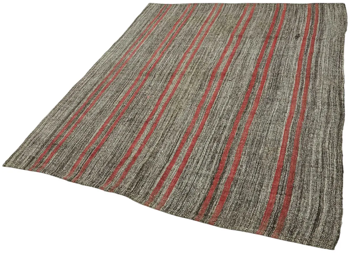 Kıl Çizgili Gri Keçi Kılı İpliğinden El Dokuma Kilim-165x208 - Görsel 3