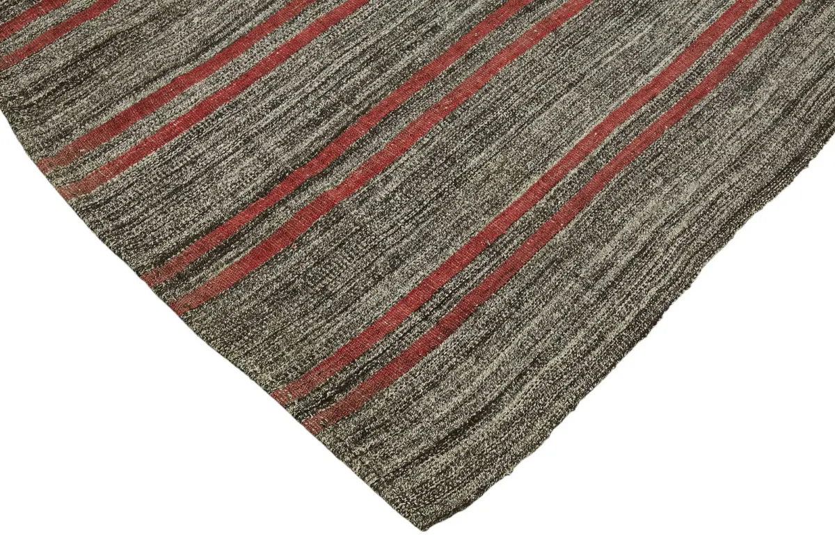 Kıl Çizgili Gri Keçi Kılı İpliğinden El Dokuma Kilim-165x208 - Görsel 4