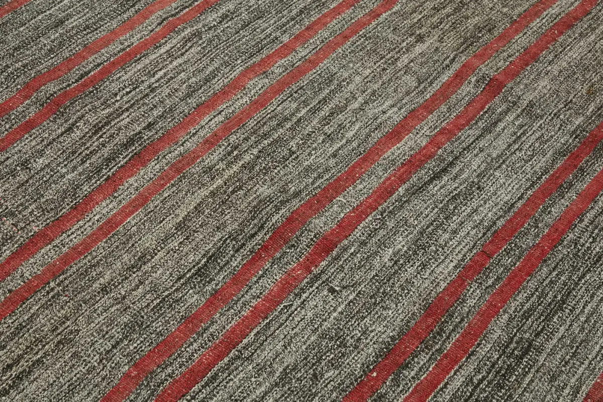 Kıl Çizgili Gri Keçi Kılı İpliğinden El Dokuma Kilim-165x208 - Görsel 5