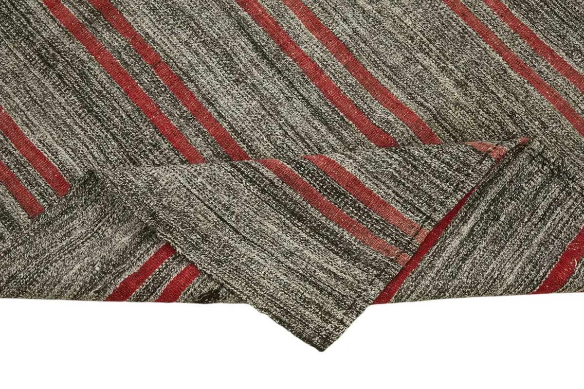 Kıl Çizgili Gri Keçi Kılı İpliğinden El Dokuma Kilim-165x208 - Görsel 6