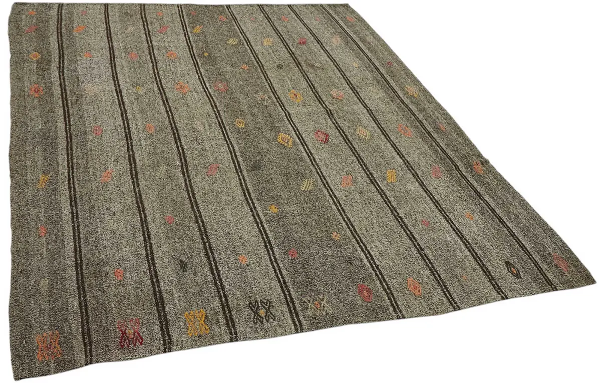 Kıl Çizgili Gri Keçi Kılı İpliğinden El Dokuma Kilim-178x226 - Görsel 2