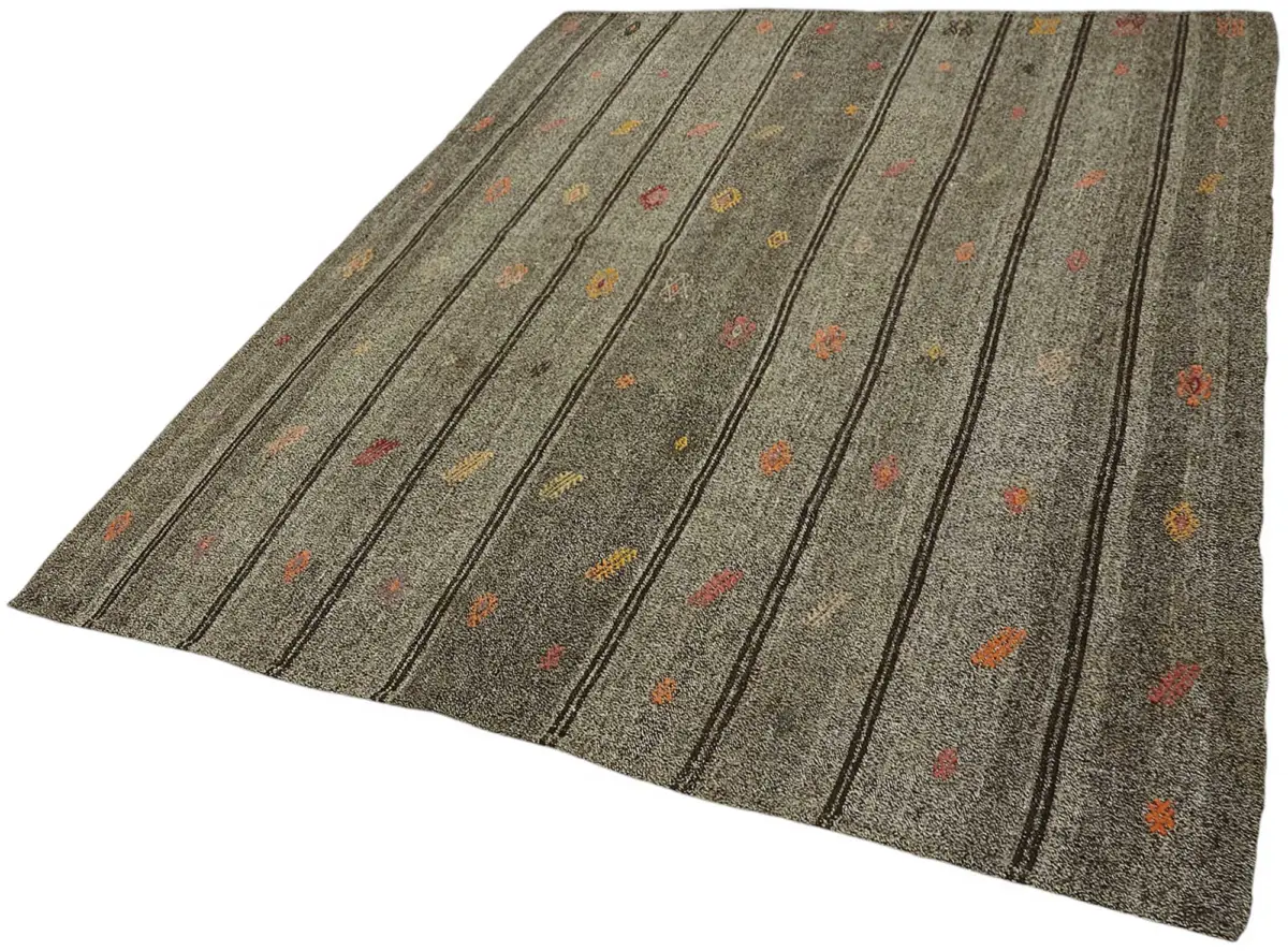 Kıl Çizgili Gri Keçi Kılı İpliğinden El Dokuma Kilim-178x226 - Görsel 3
