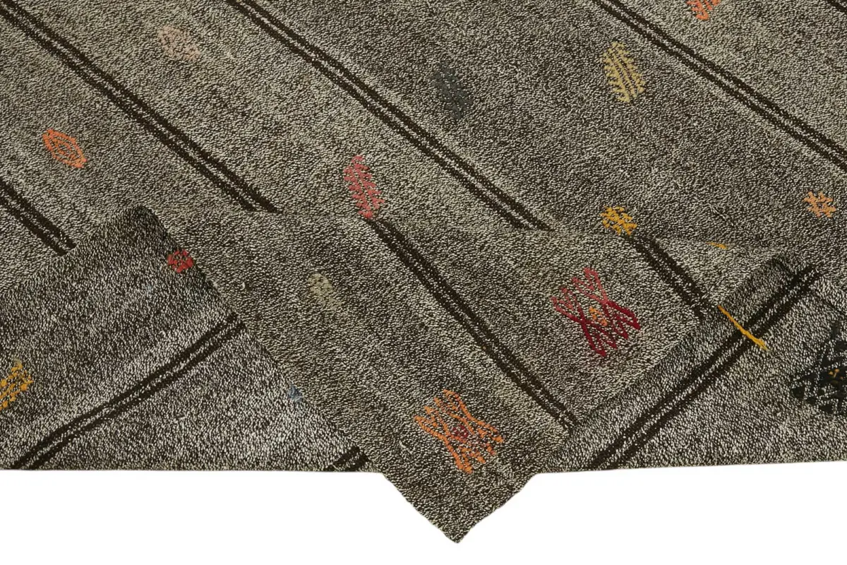 Kıl Çizgili Gri Keçi Kılı İpliğinden El Dokuma Kilim-178x226 - Görsel 6