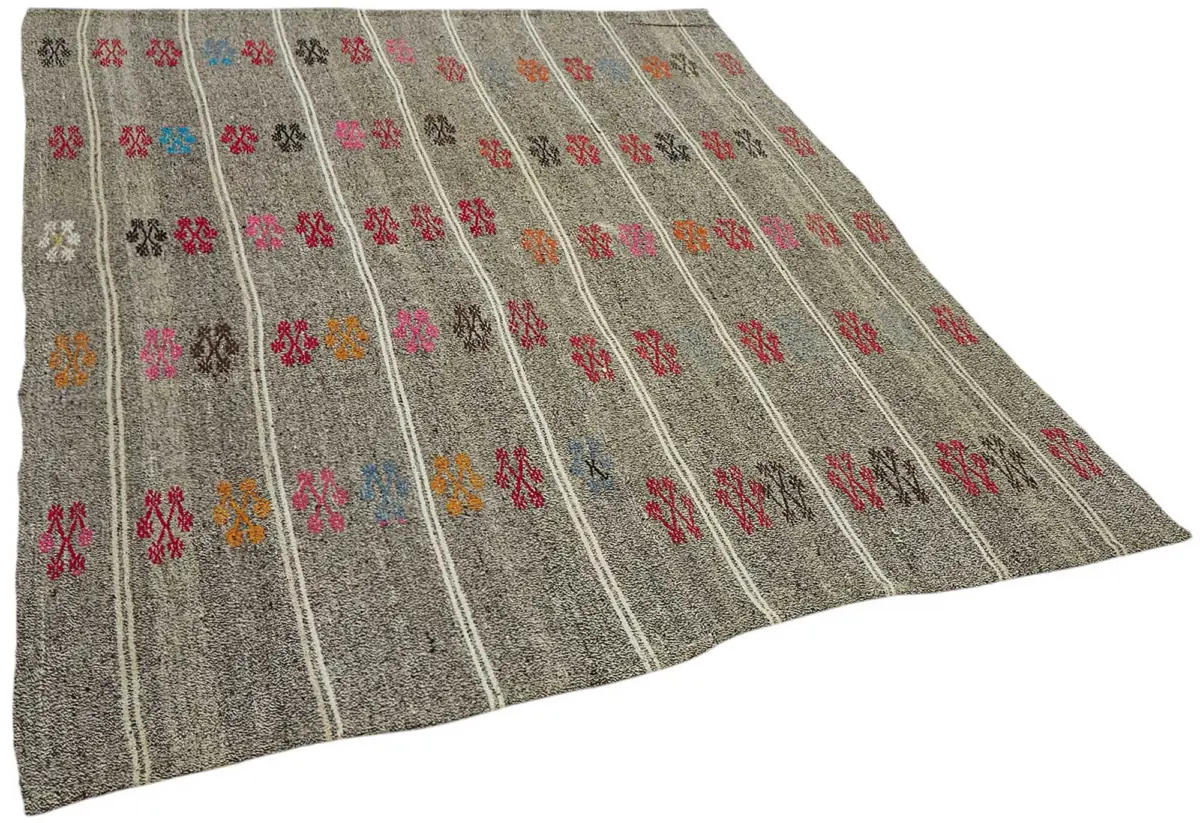 Kıl Çizgili Gri Keçi Kılı İpliğinden El Dokuma Kilim-176x217 - Görsel 2