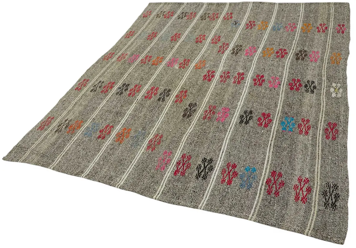 Kıl Çizgili Gri Keçi Kılı İpliğinden El Dokuma Kilim-176x217 - Görsel 3