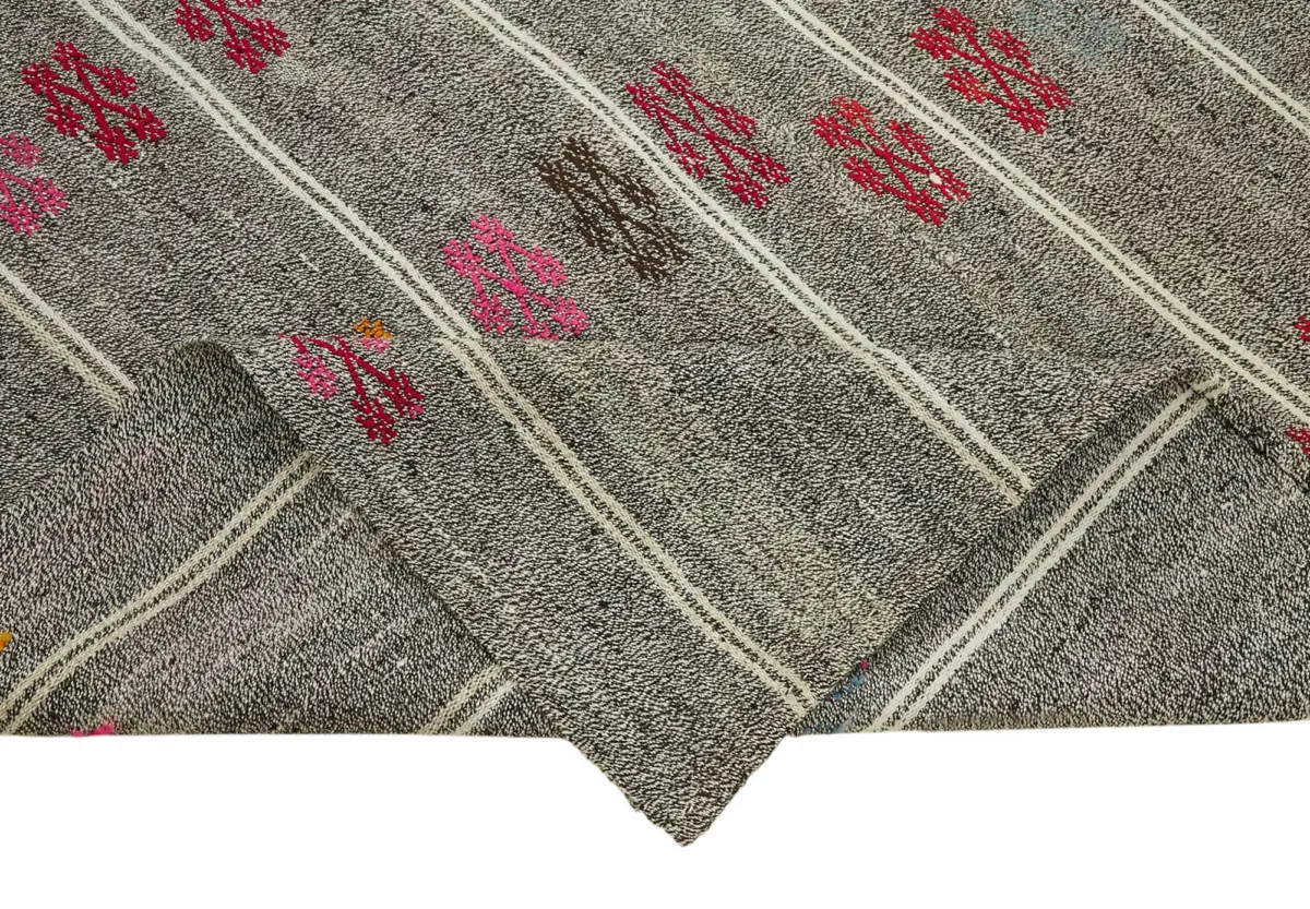 Kıl Çizgili Gri Keçi Kılı İpliğinden El Dokuma Kilim-176x217 - Görsel 6
