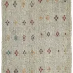 Kıl Çizgili Bej Keçi Kılı İpliğinden El Dokuma Kilim-201x284