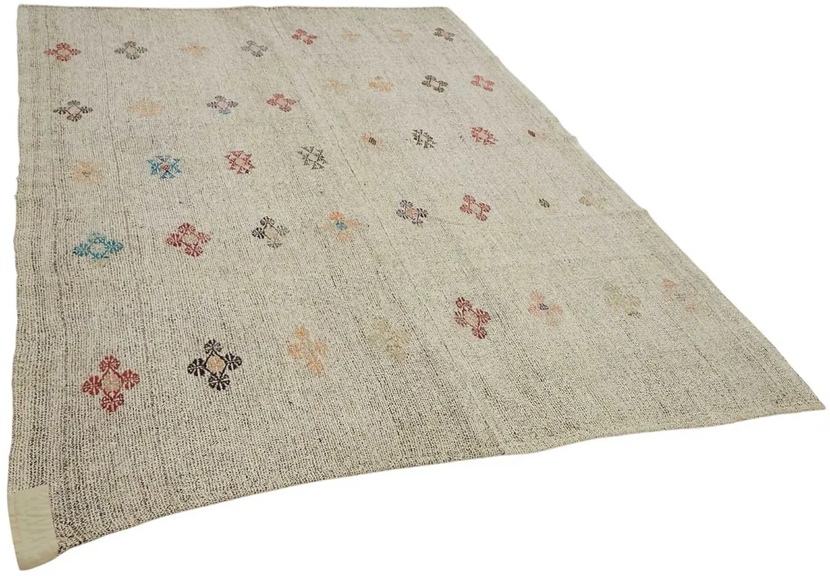 Kıl Çizgili Bej Keçi Kılı İpliğinden El Dokuma Kilim-201x284 - Görsel 2