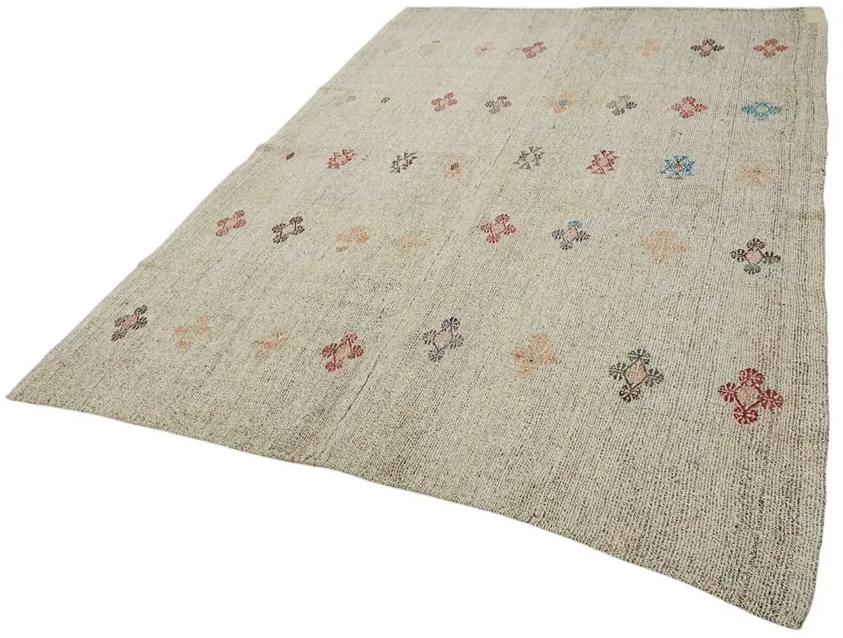 Kıl Çizgili Bej Keçi Kılı İpliğinden El Dokuma Kilim-201x284 - Görsel 3