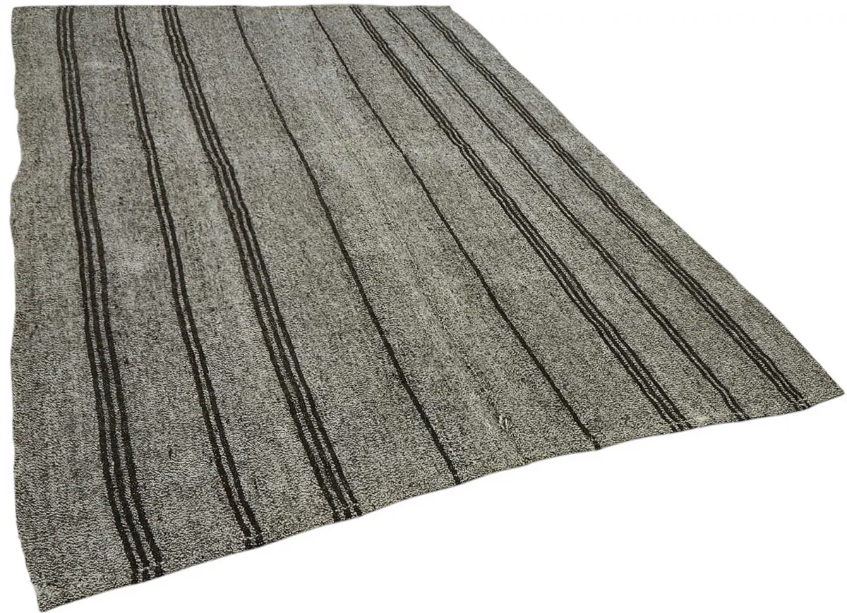 Kıl Çizgili Gri Keçi Kılı İpliğinden El Dokuma Kilim-198x282 - Görsel 2