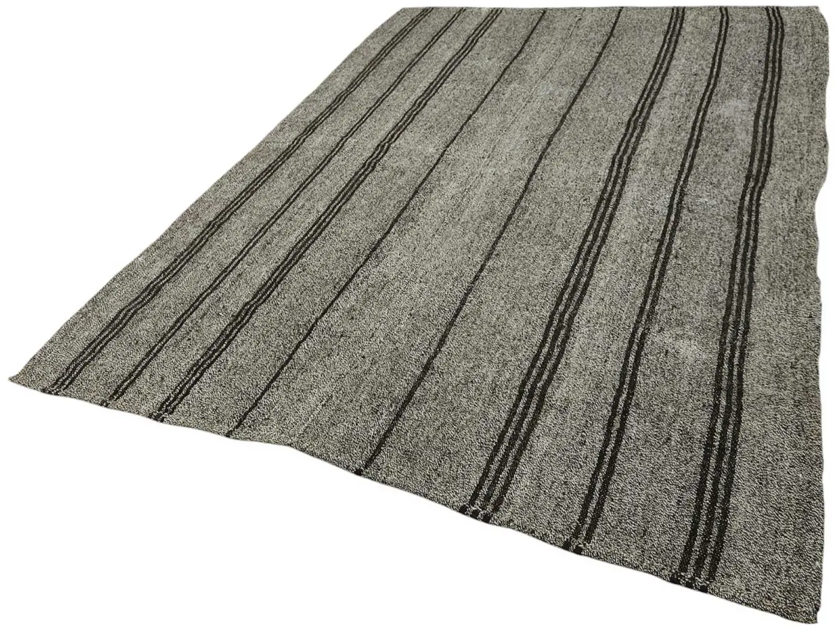 Kıl Çizgili Gri Keçi Kılı İpliğinden El Dokuma Kilim-198x282 - Görsel 3
