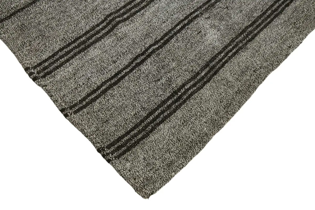 Kıl Çizgili Gri Keçi Kılı İpliğinden El Dokuma Kilim-198x282 - Görsel 4
