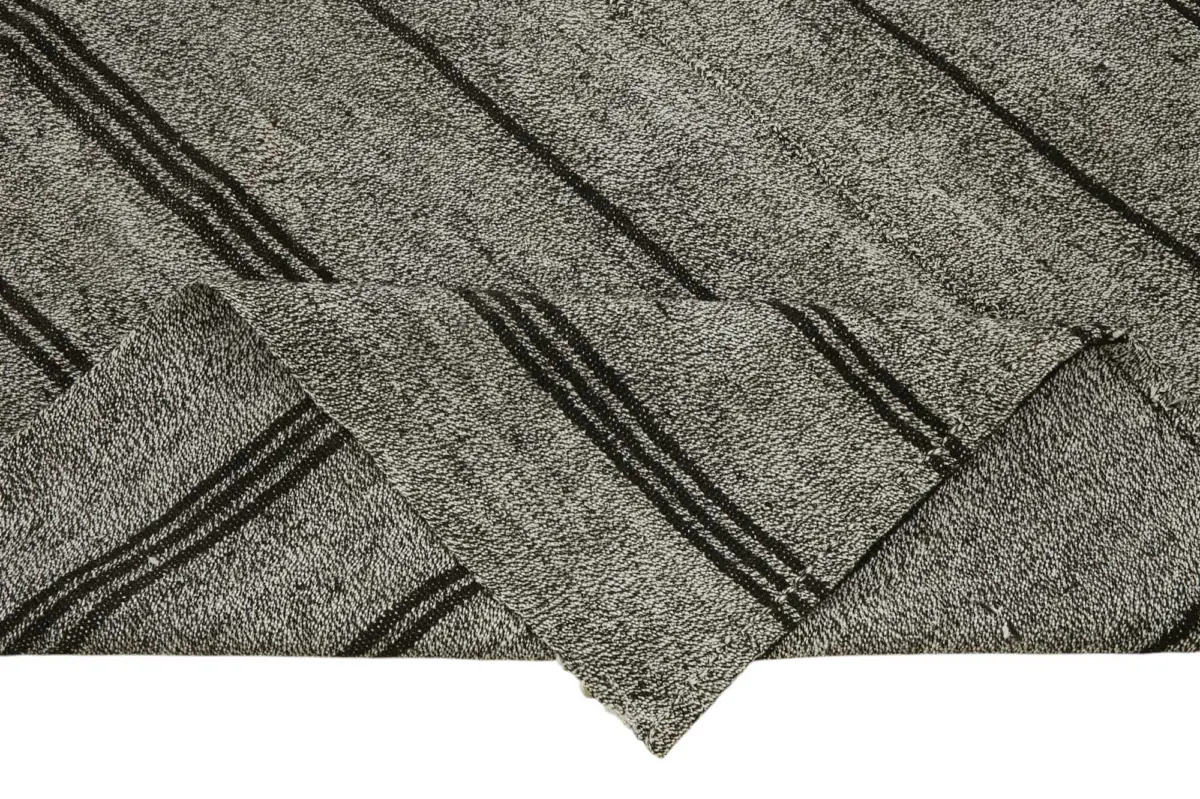 Kıl Çizgili Gri Keçi Kılı İpliğinden El Dokuma Kilim-198x282 - Görsel 6