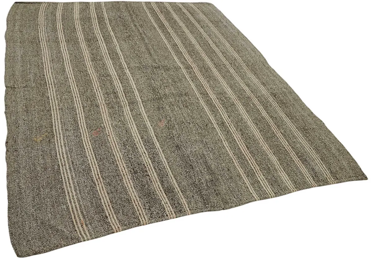 Kıl Çizgili Gri Keçi Kılı İpliğinden El Dokuma Kilim-202x265 - Görsel 2