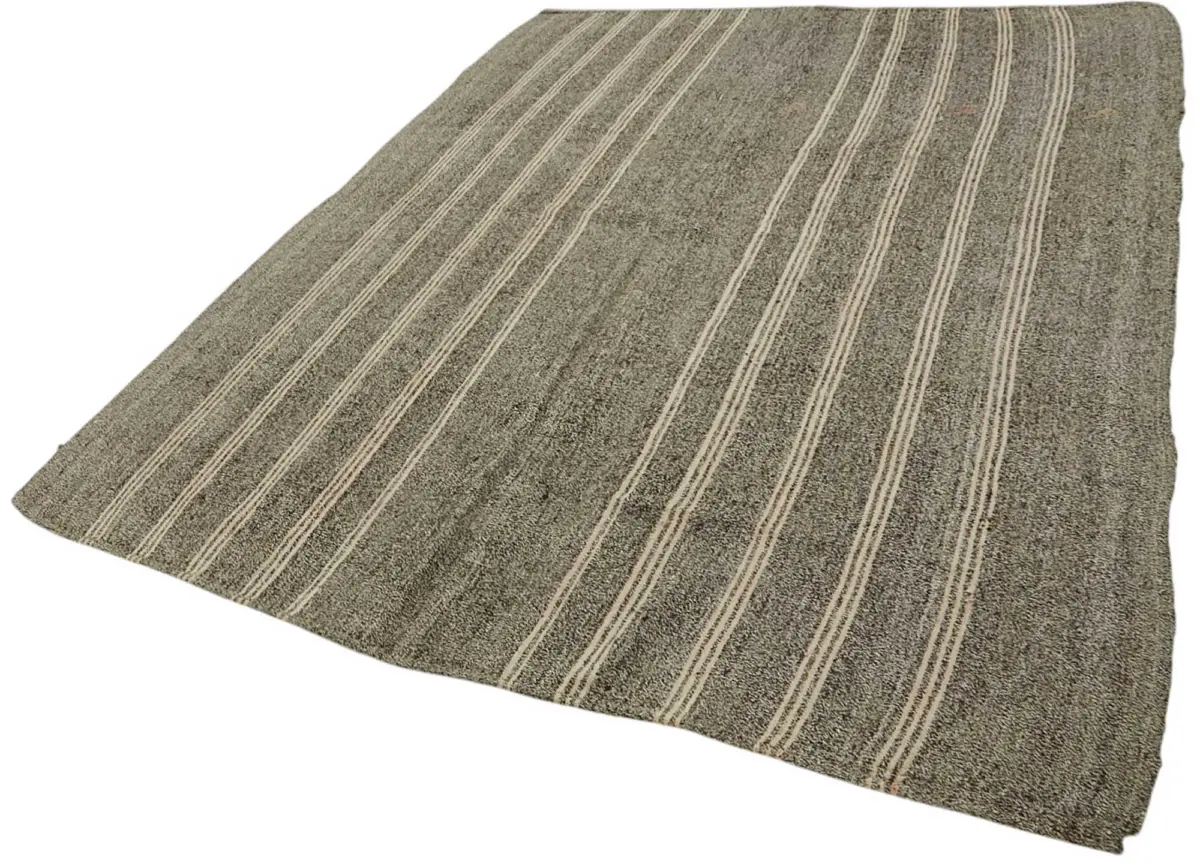 Kıl Çizgili Gri Keçi Kılı İpliğinden El Dokuma Kilim-202x265 - Görsel 3