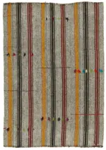 Kıl Çizgili Gri Keçi Kılı İpliğinden El Dokuma Kilim-133x187