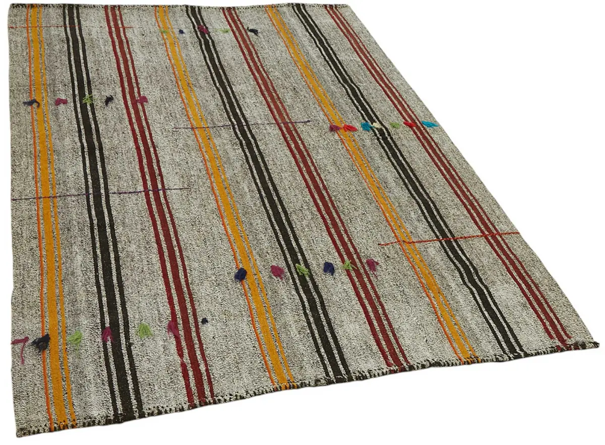 Kıl Çizgili Gri Keçi Kılı İpliğinden El Dokuma Kilim-133x187 - Görsel 2