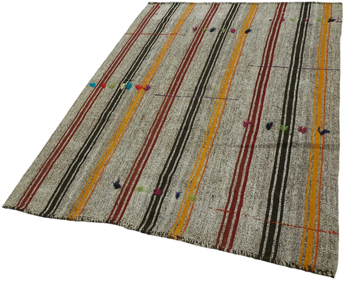 Kıl Çizgili Gri Keçi Kılı İpliğinden El Dokuma Kilim-133x187 - Görsel 3