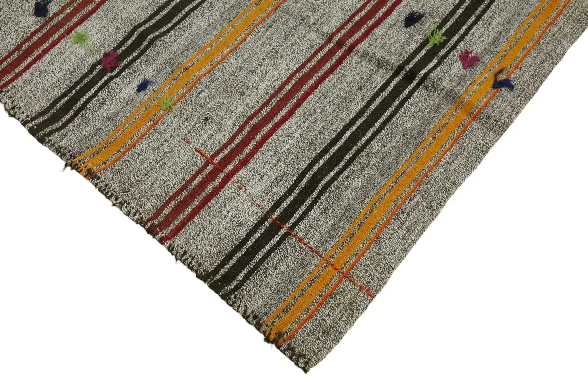 Kıl Çizgili Gri Keçi Kılı İpliğinden El Dokuma Kilim-133x187 - Görsel 4