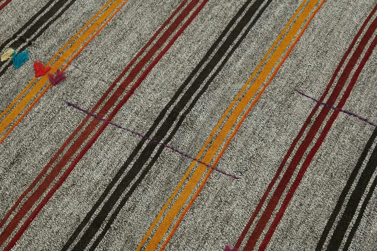 Kıl Çizgili Gri Keçi Kılı İpliğinden El Dokuma Kilim-133x187 - Görsel 5