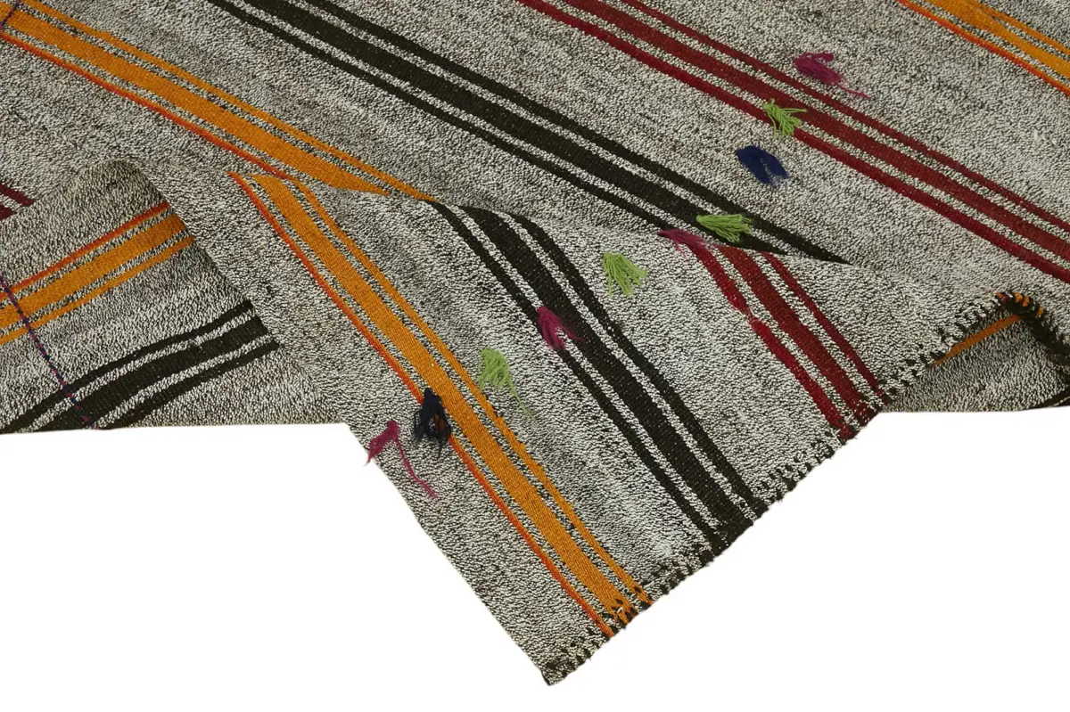 Kıl Çizgili Gri Keçi Kılı İpliğinden El Dokuma Kilim-133x187 - Görsel 6