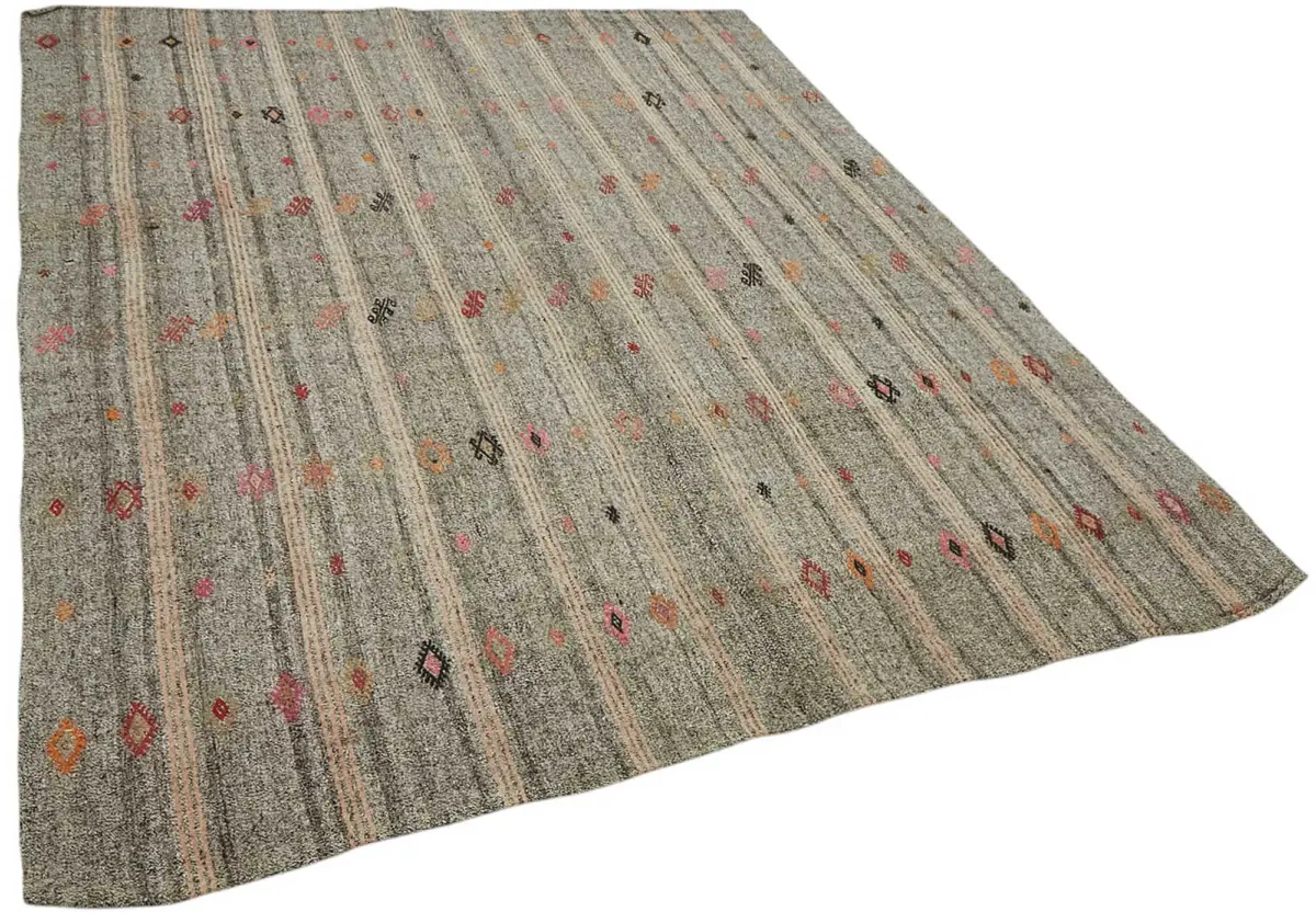 Kıl Çizgili Gri Keçi Kılı İpliğinden El Dokuma Kilim-202x255 - Görsel 2