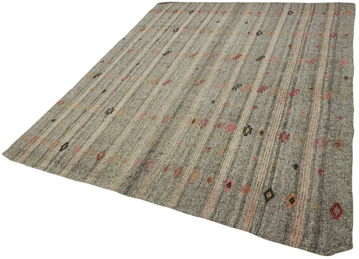 Kıl Çizgili Gri Keçi Kılı İpliğinden El Dokuma Kilim-202x255 - Görsel 3