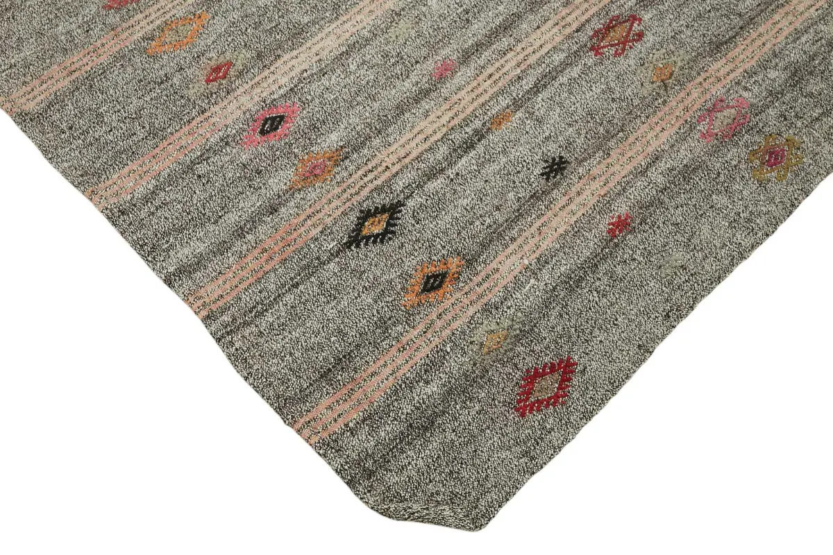 Kıl Çizgili Gri Keçi Kılı İpliğinden El Dokuma Kilim-202x255 - Görsel 4