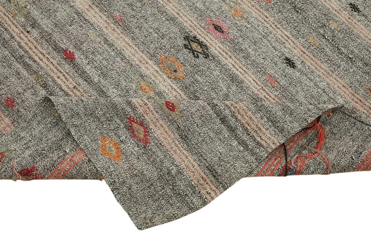 Kıl Çizgili Gri Keçi Kılı İpliğinden El Dokuma Kilim-202x255 - Görsel 6