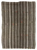 Kıl Çizgili Gri Keçi Kılı İpliğinden El Dokuma Kilim-188x265