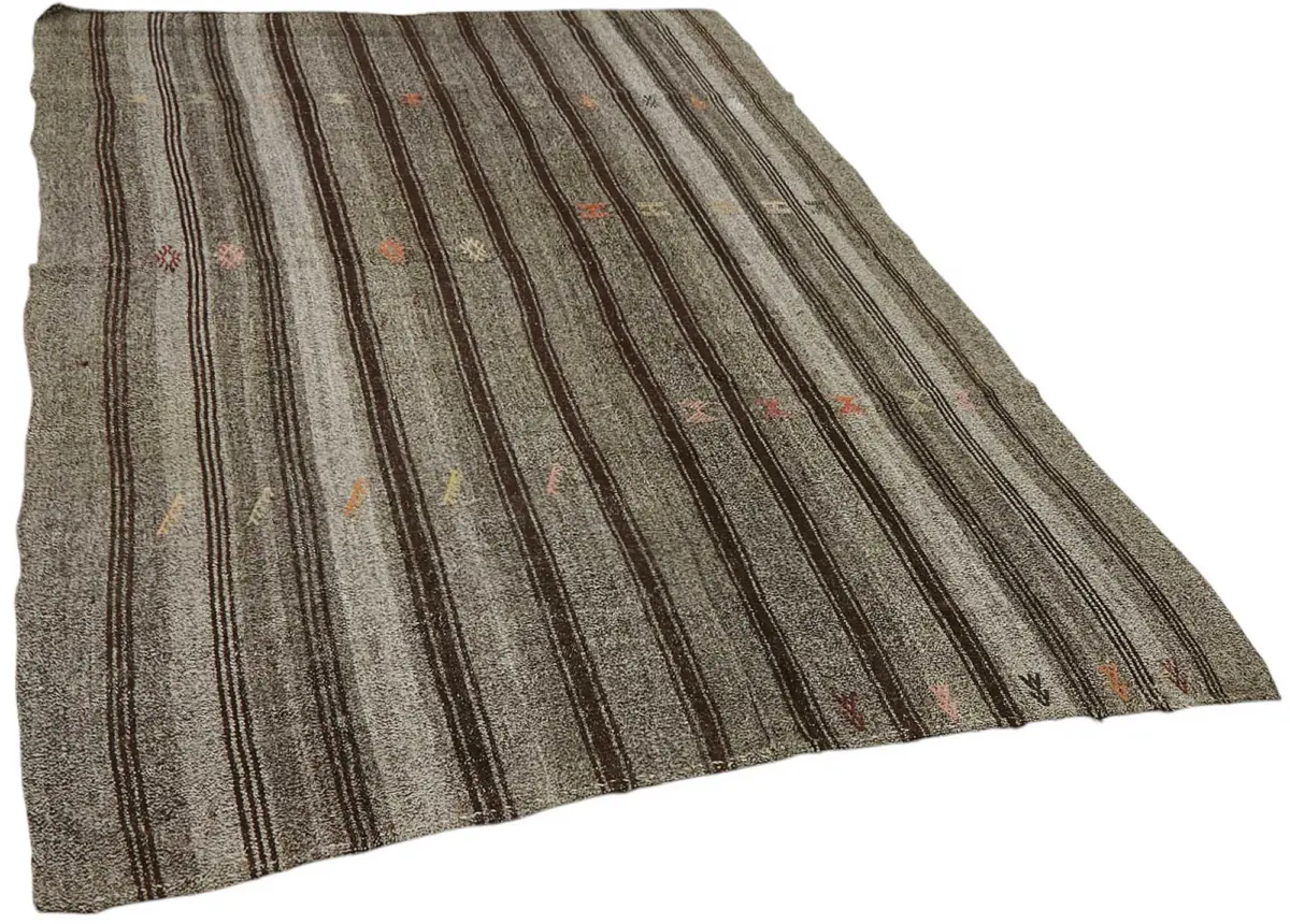 Kıl Çizgili Gri Keçi Kılı İpliğinden El Dokuma Kilim-188x265 - Görsel 2