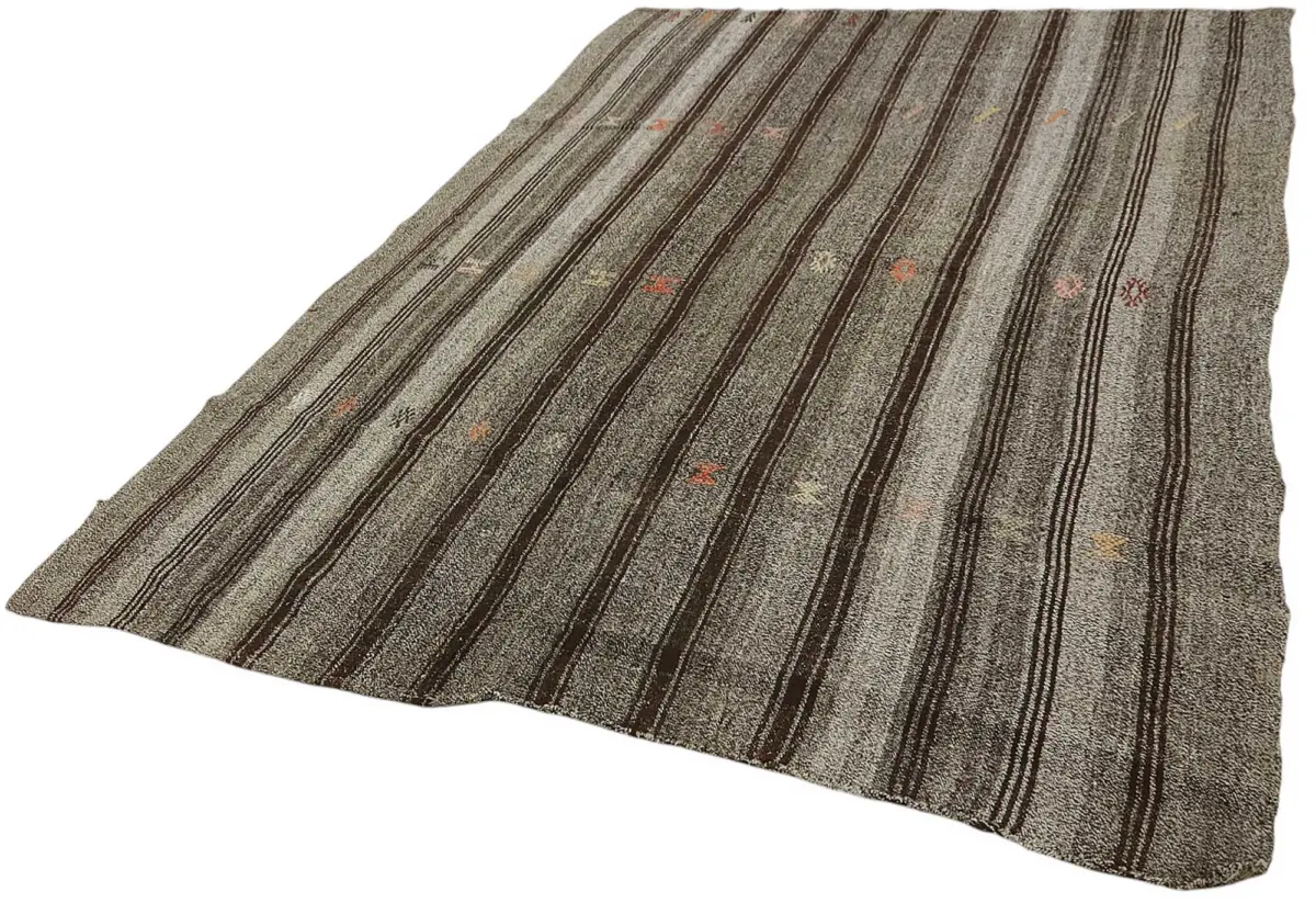 Kıl Çizgili Gri Keçi Kılı İpliğinden El Dokuma Kilim-188x265 - Görsel 3