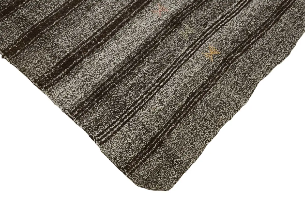 Kıl Çizgili Gri Keçi Kılı İpliğinden El Dokuma Kilim-188x265 - Görsel 4