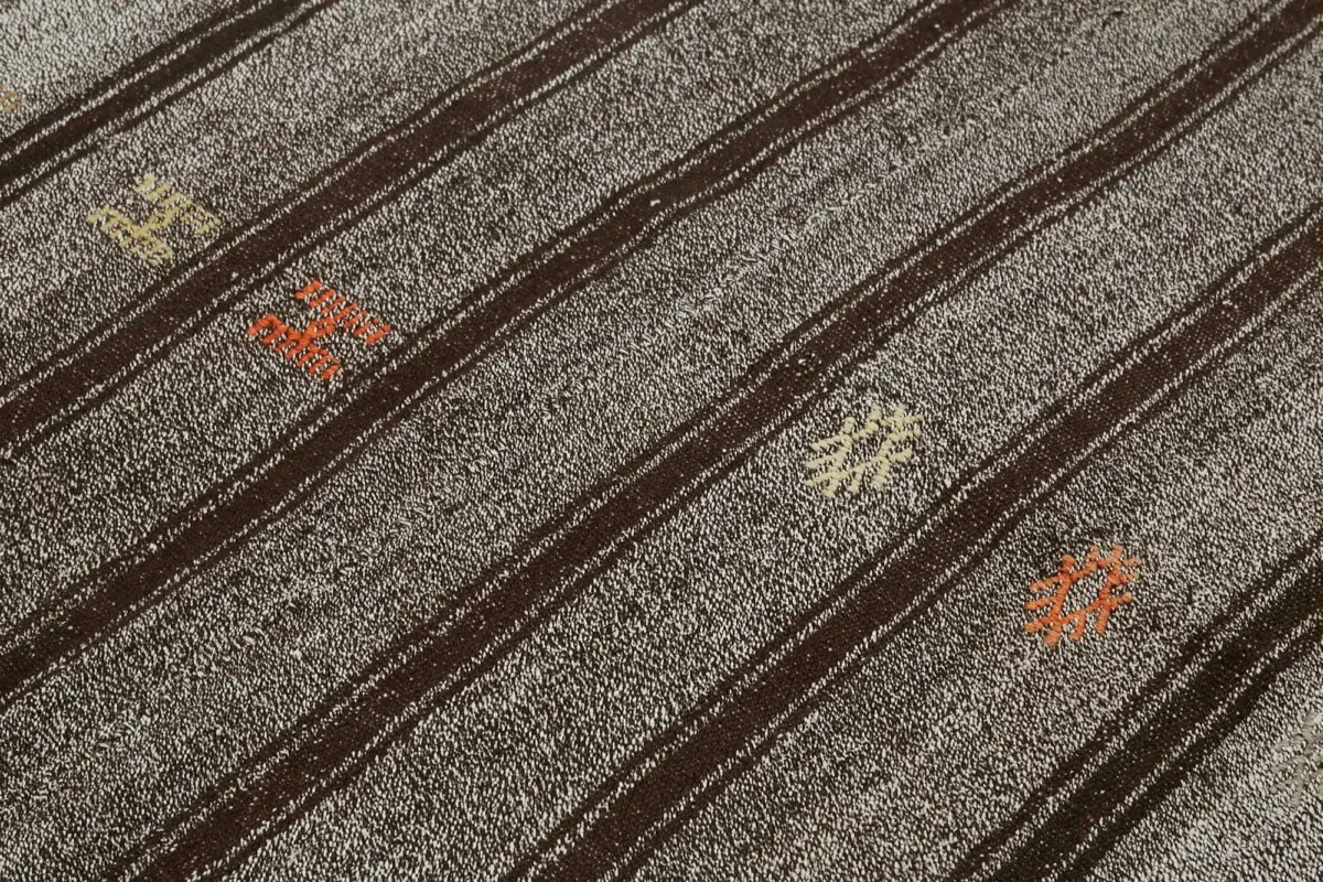 Kıl Çizgili Gri Keçi Kılı İpliğinden El Dokuma Kilim-188x265 - Görsel 5