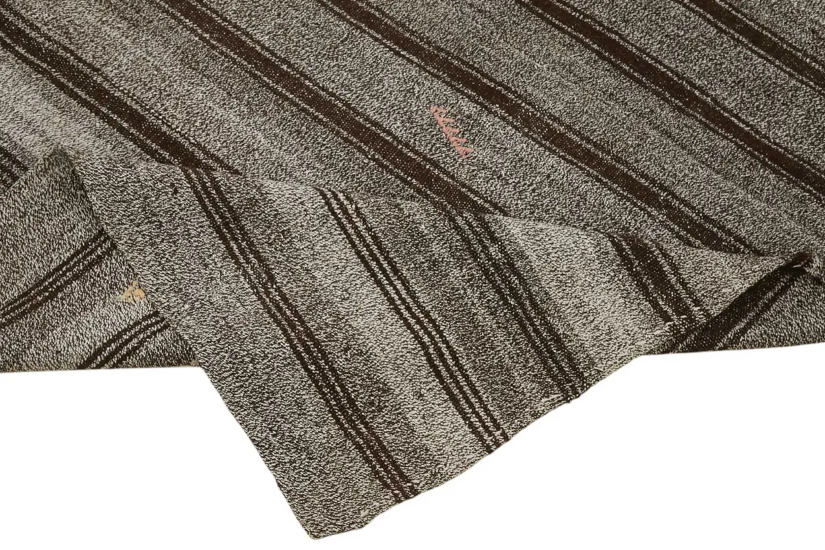 Kıl Çizgili Gri Keçi Kılı İpliğinden El Dokuma Kilim-188x265 - Görsel 6