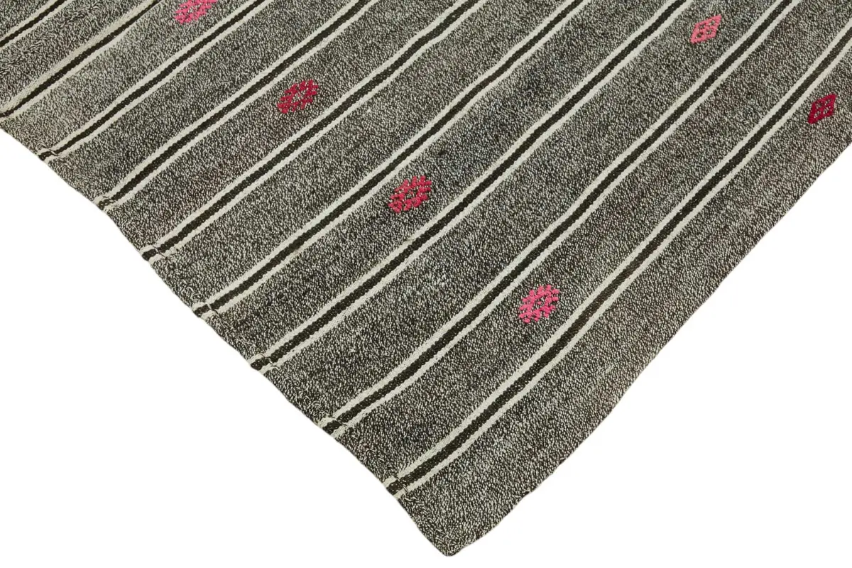 Kıl Çizgili Gri Keçi Kılı İpliğinden El Dokuma Kilim-163x240 - Görsel 4
