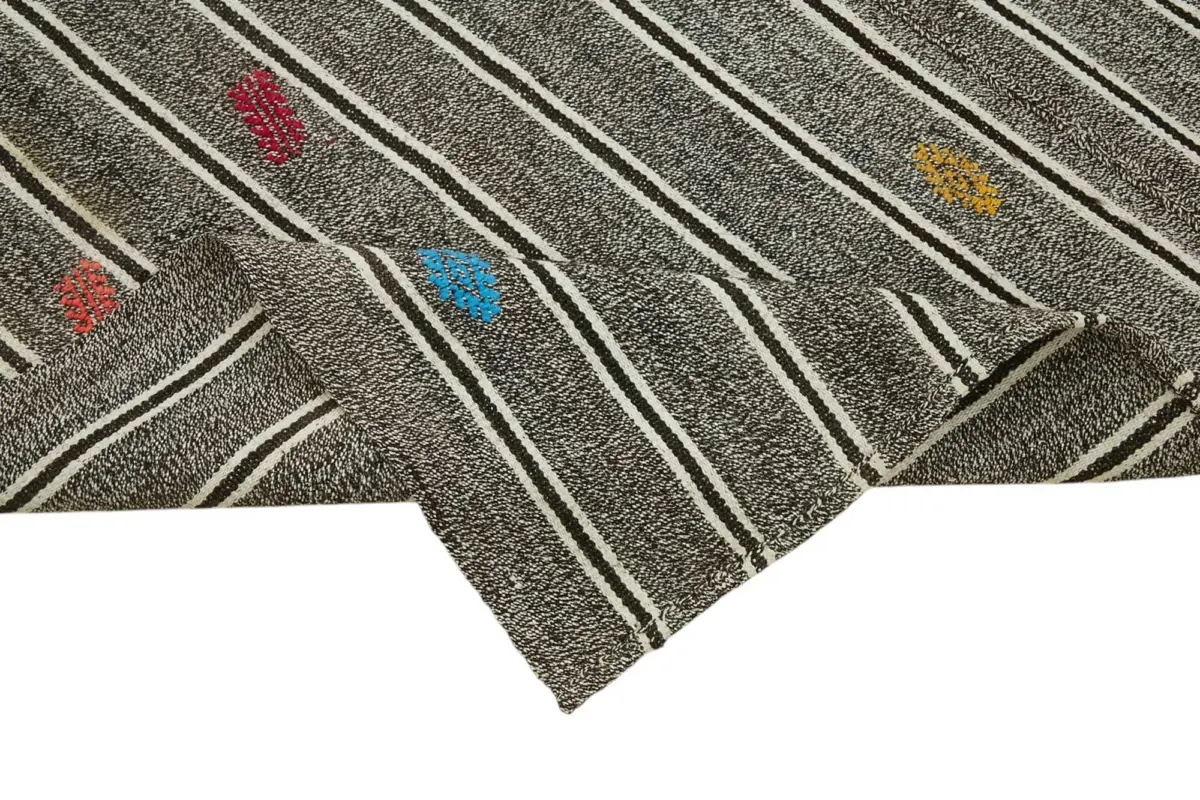 Kıl Çizgili Gri Keçi Kılı İpliğinden El Dokuma Kilim-163x240 - Görsel 6