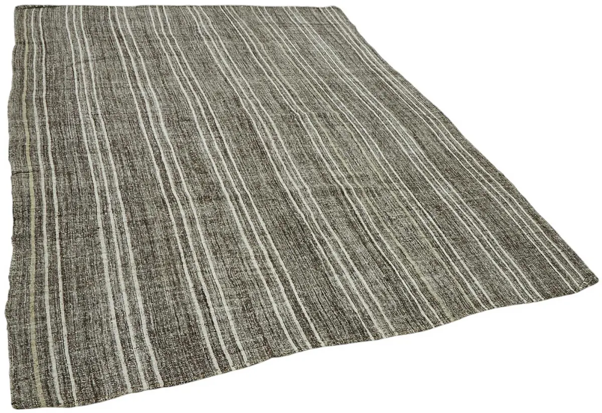Kıl Çizgili Gri Keçi Kılı İpliğinden El Dokuma Kilim-183x250 - Görsel 2