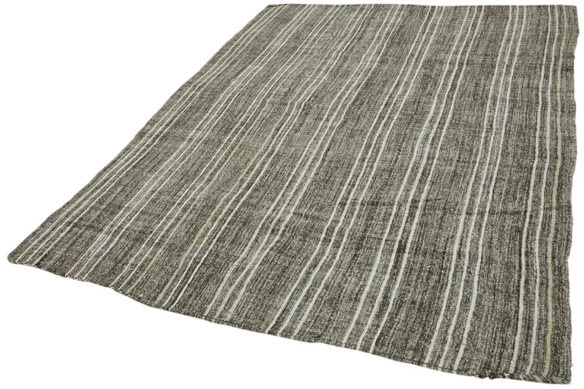 Kıl Çizgili Gri Keçi Kılı İpliğinden El Dokuma Kilim-183x250 - Görsel 3