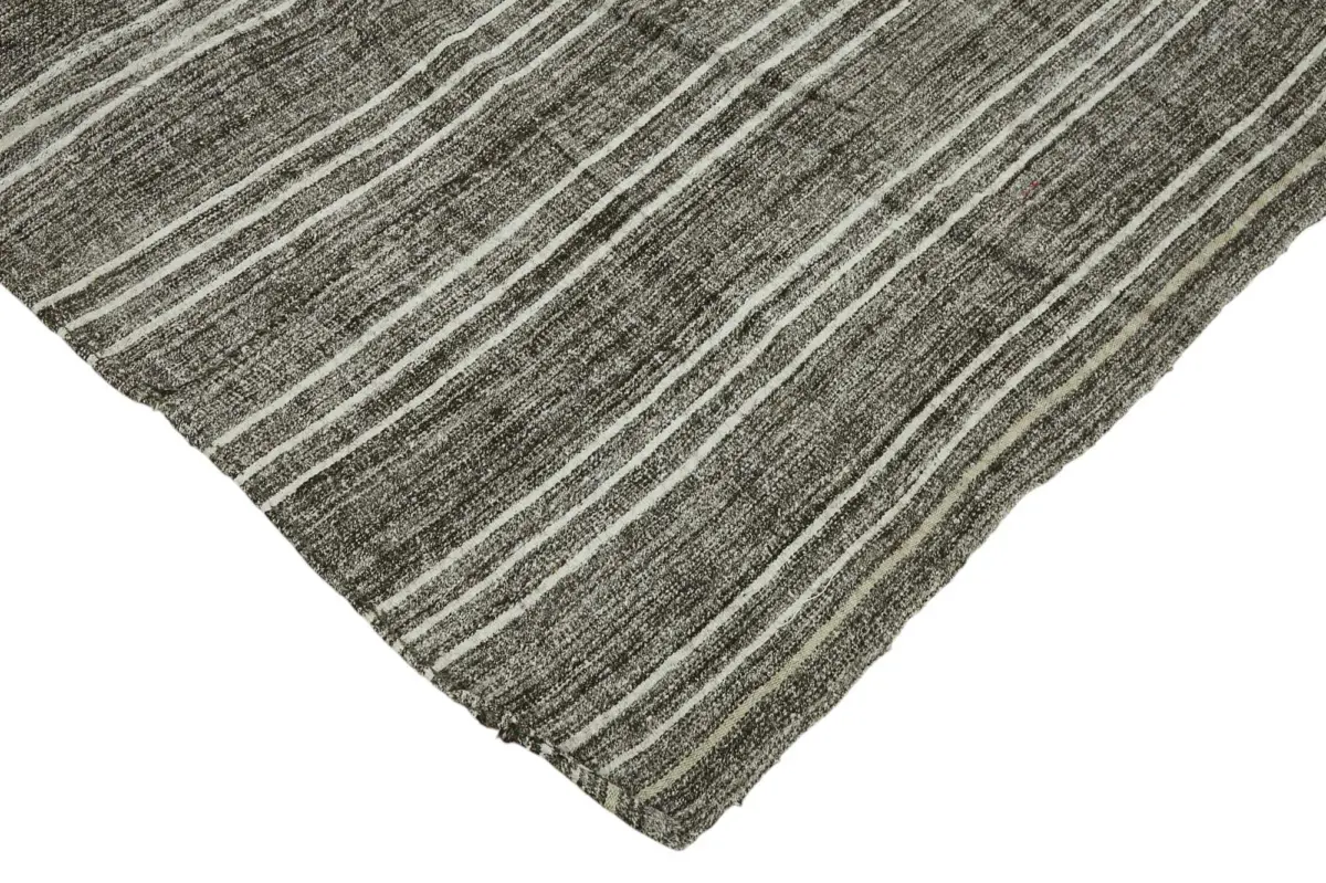 Kıl Çizgili Gri Keçi Kılı İpliğinden El Dokuma Kilim-183x250 - Görsel 4