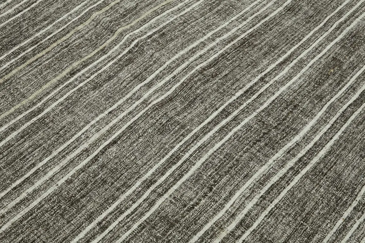 Kıl Çizgili Gri Keçi Kılı İpliğinden El Dokuma Kilim-183x250 - Görsel 5