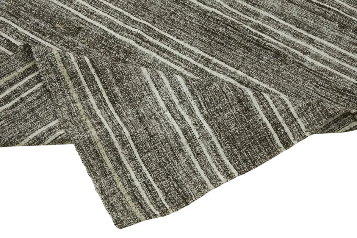 Kıl Çizgili Gri Keçi Kılı İpliğinden El Dokuma Kilim-183x250 - Görsel 6