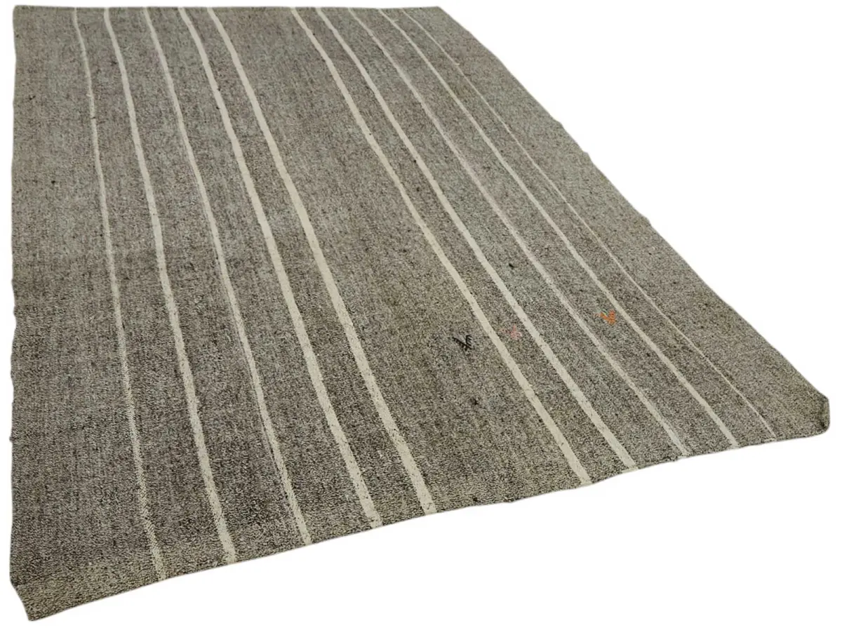 Kıl Çizgili Gri Keçi Kılı İpliğinden El Dokuma Kilim-185x287 - Görsel 2