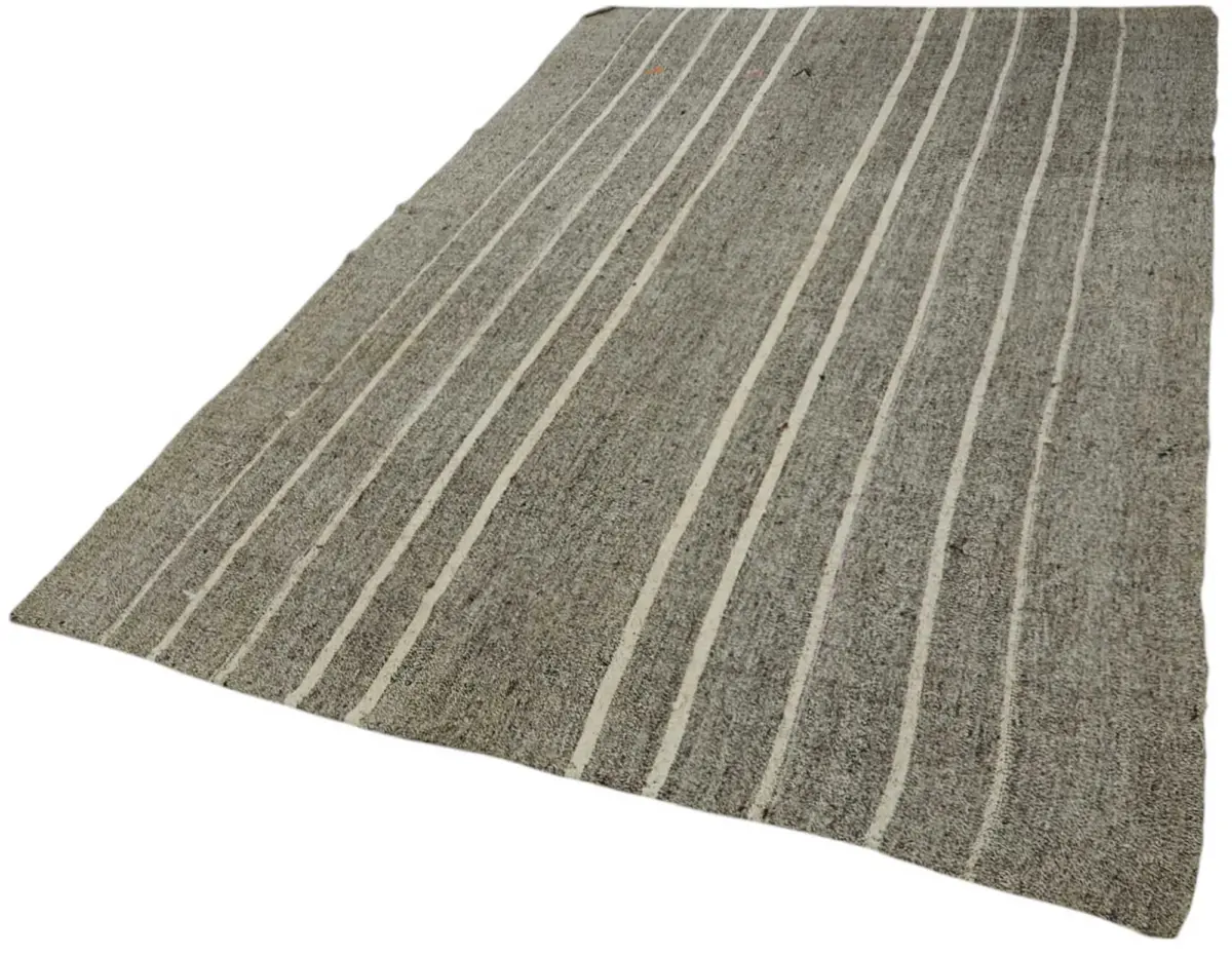 Kıl Çizgili Gri Keçi Kılı İpliğinden El Dokuma Kilim-185x287 - Görsel 3