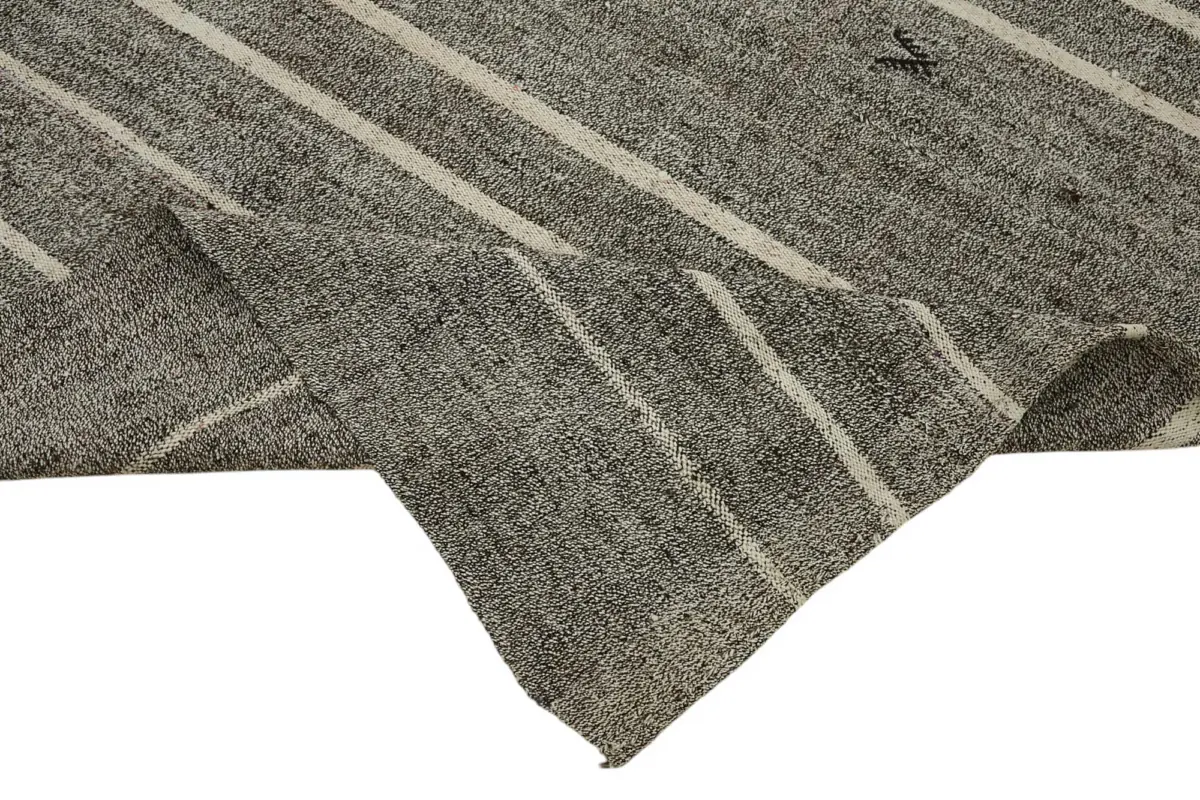 Kıl Çizgili Gri Keçi Kılı İpliğinden El Dokuma Kilim-185x287 - Görsel 6